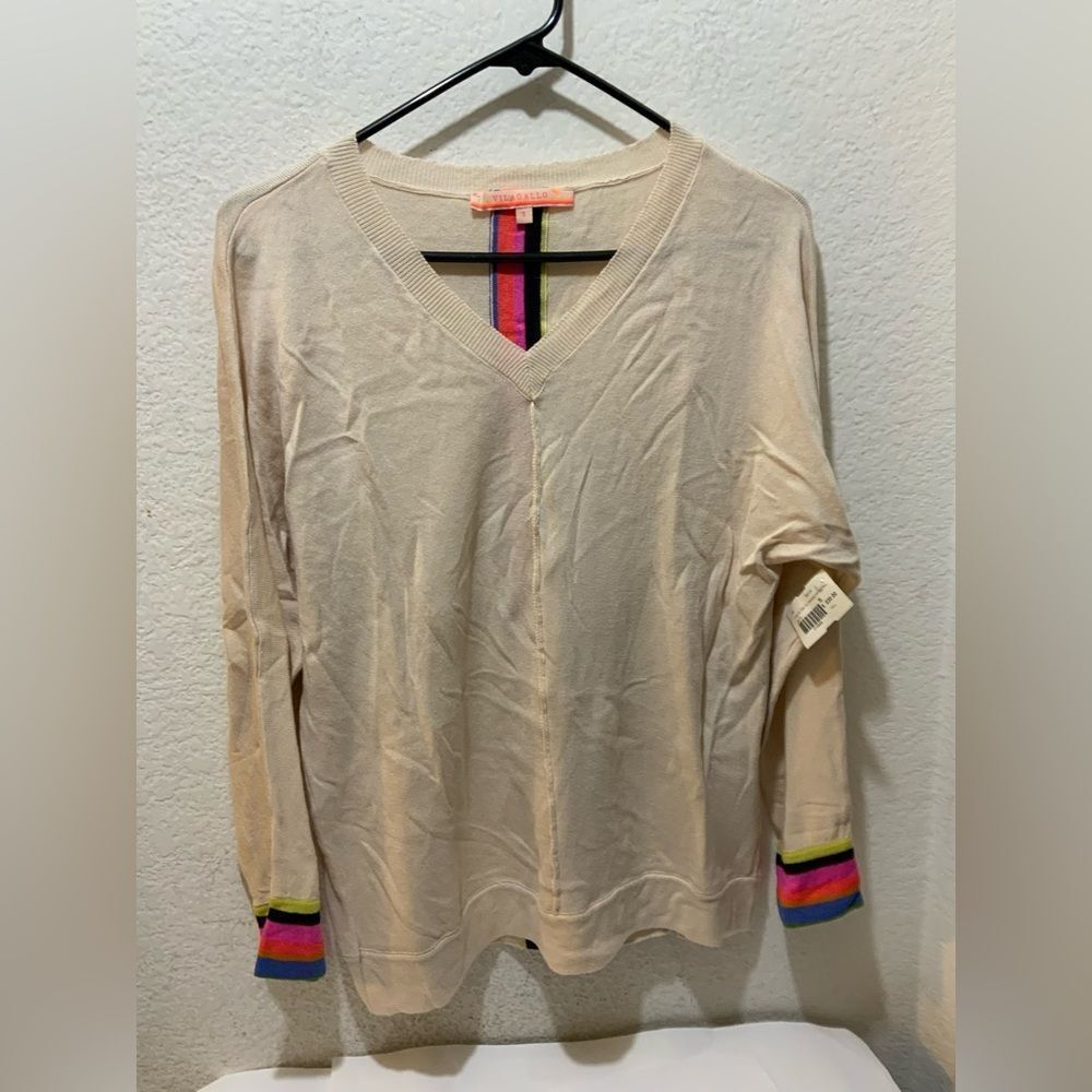 NWT vilagallo top small v neck long sleeves rainbow details